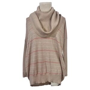 Victorias Secret Beige Stripe Cowl Neck Sweater M Pockets‎ Fall Winter Chic